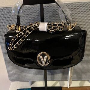Valentino Orlandi Black Patent Bag with Gold Accents